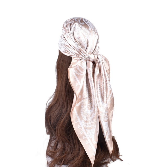 Beige Foulard Carrée en Soie Imprimée Motif Noix de Cajou Rétro pour Femmes