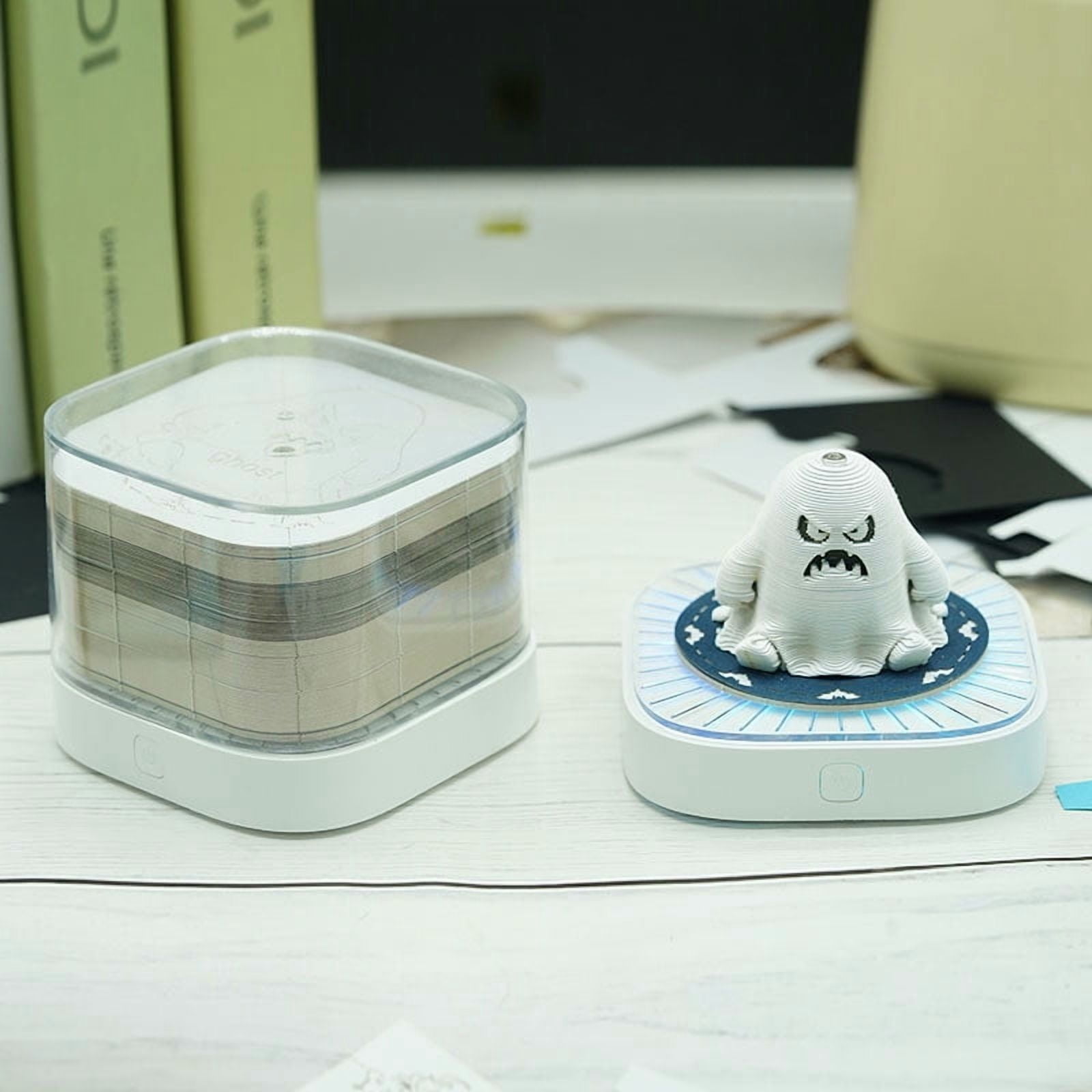 Nkmbld Time Piece Calendar with Lights, Funny Halloween Angry Ghost DIY Art Memo Pad with Lights Time Piece Calendar 2026 Panoramic Paper Sculpture DIY Paper Carving Art, White