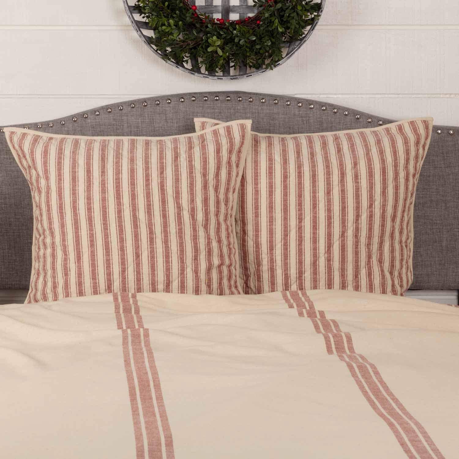 Piper Classics Market Place Red Grain Sack Stripe King Duvet Cover, Cotton