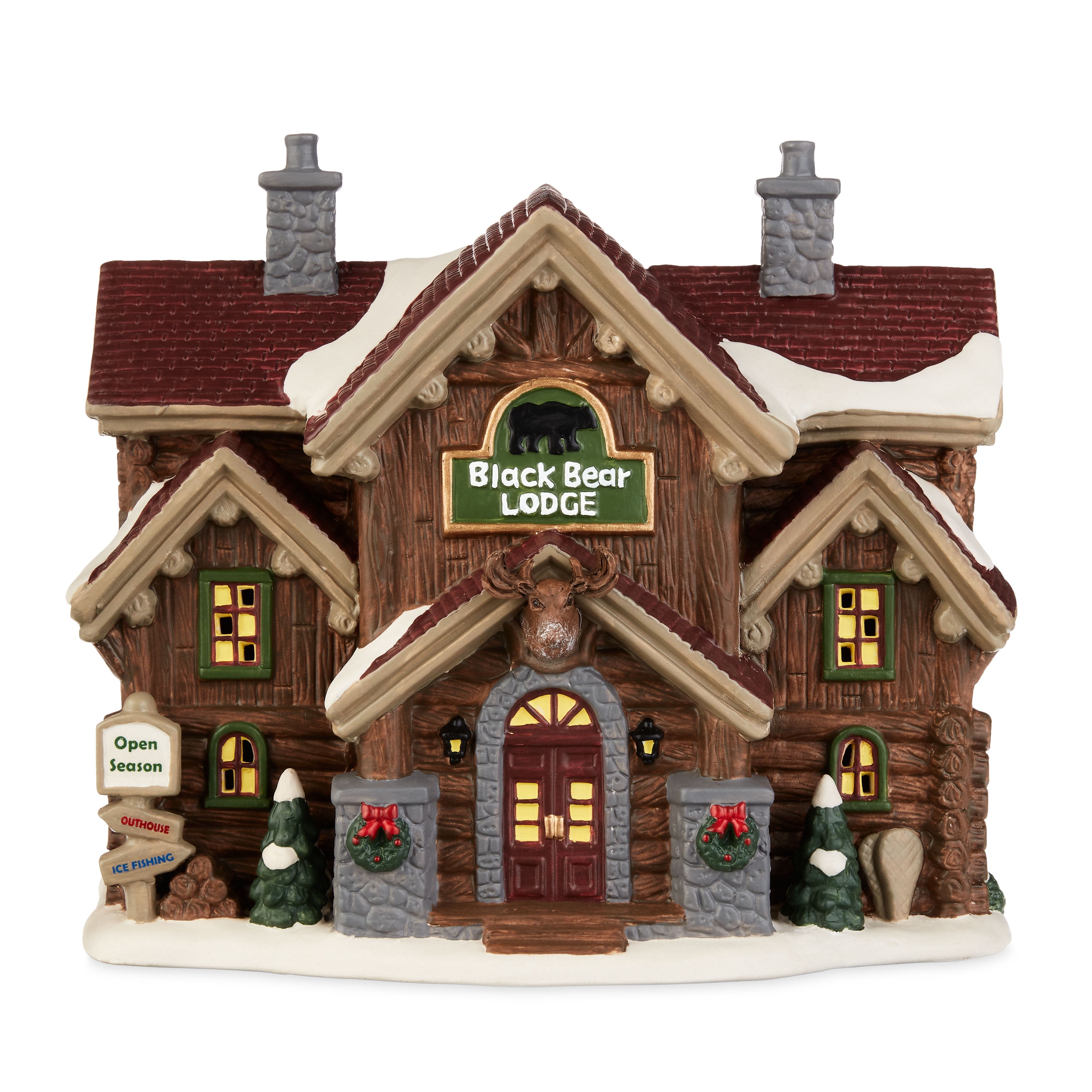 Holiday Time Village House Multi Color Indoor Decor Black Bear Lodge, 8.625" X 5.5" X 7.25"H
