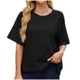 thumbnail image 2 of Inverlee Womens Raglan Round Neck Short Sleeve Sweatshirts Side Slit Loose Fit Lightweight Casual Tops Lounge Soft Stretchy Everyday Tees, 2 of 9