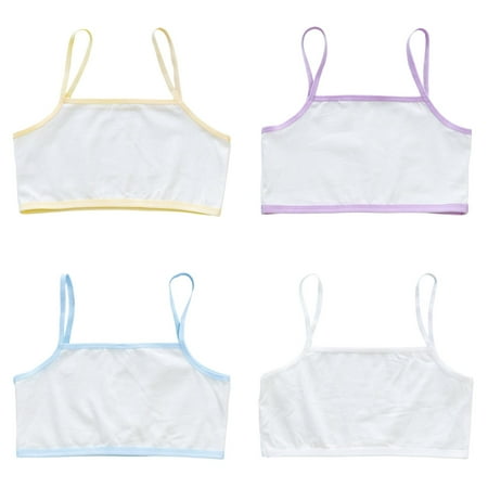 LUOGENLI 4 Pack Girl Bras Push Up with Wire Crop Top Bra Girls Seamless Sports Bra Training White Teen Bra Camisole Style Lightweight Seaml Girl s Bras Front Closure Girl Bras No Underwire M