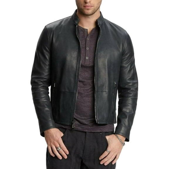 Men's Genuine Lambskin Leather Jacket Biker Soft Stylish Motorcycle Jacket A313
