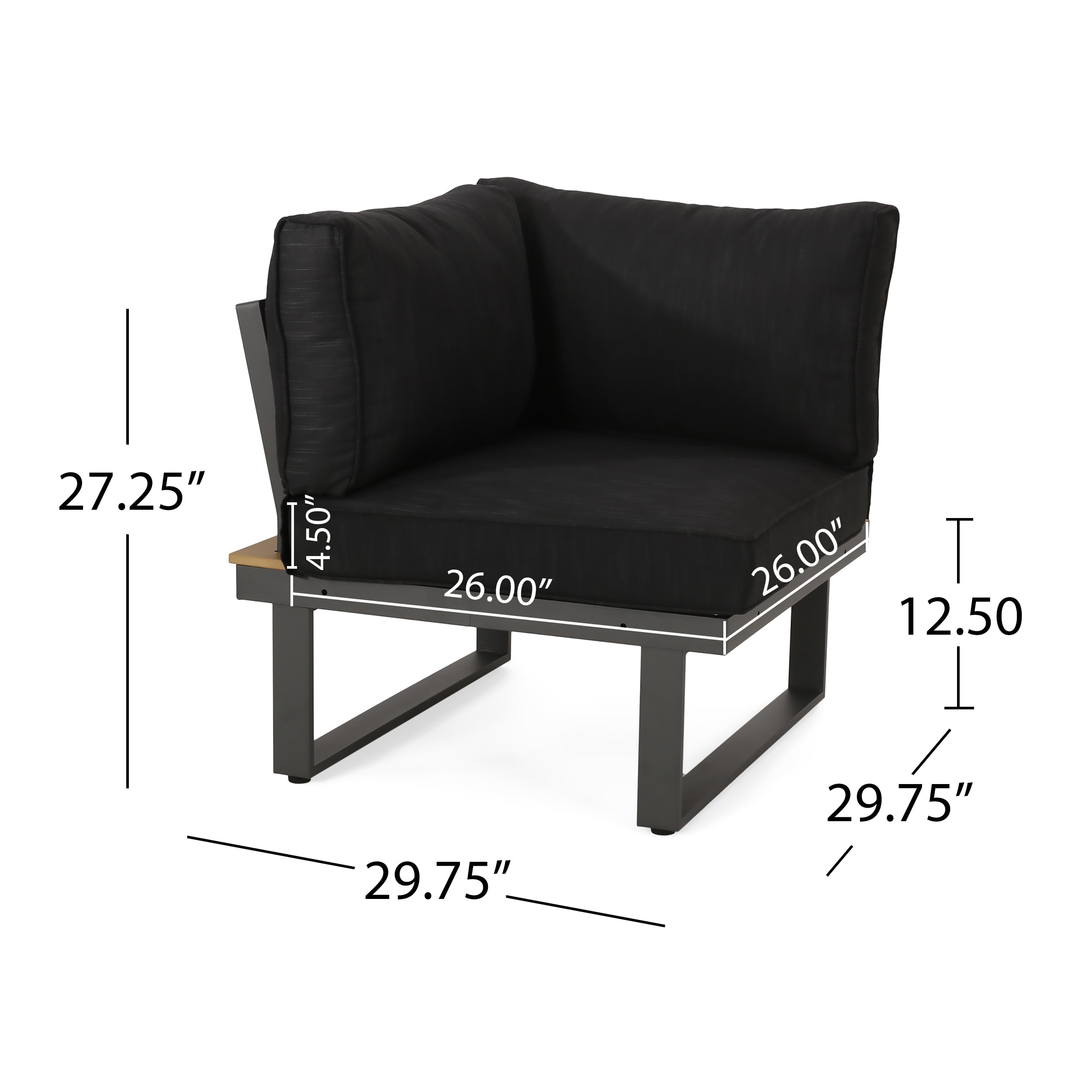 Outdoor Corner Seat and Coffee Table Combination Set, Aluminum Frame Leisure Furniture for Patio Garden, Dark Gray