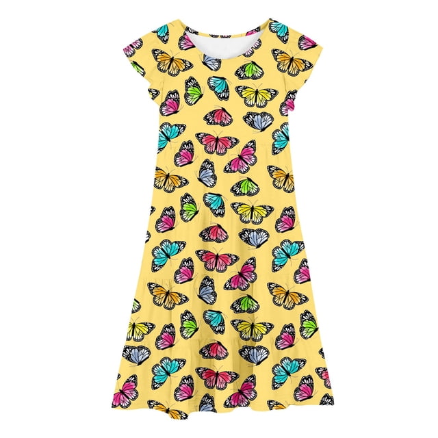 Robes Décontractées pour Grandes Filles, Fête, Manches Volantées, Imprimé Coloré, Robe à Étages, Vêtements pour Enfants à Taille Extensible, Taille 14-15T