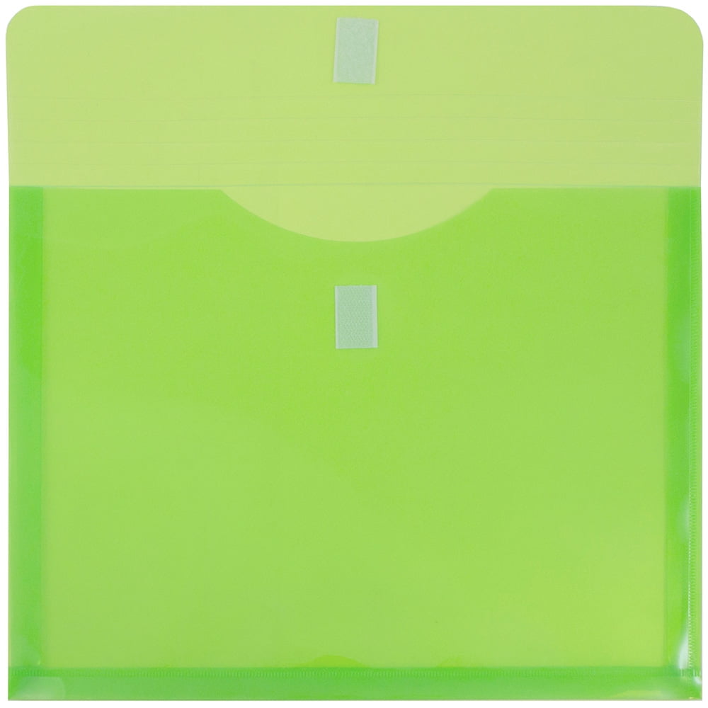 JAM Paper Plastic Expansion Envelopes, Hook & Loop, Letter Booklet, 9 3/4 x 13, 1 in Expansion, Lime Green, 3/Pack