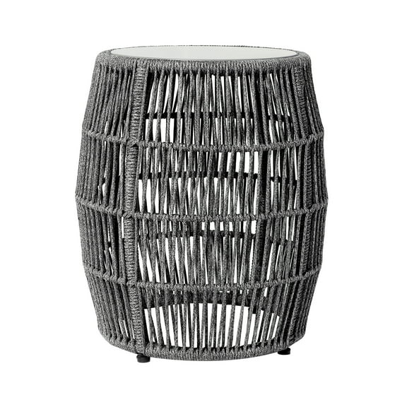 Garden Stool End Table - Indoor Outdoor Rope Stone Accent Table - Patio Furniture