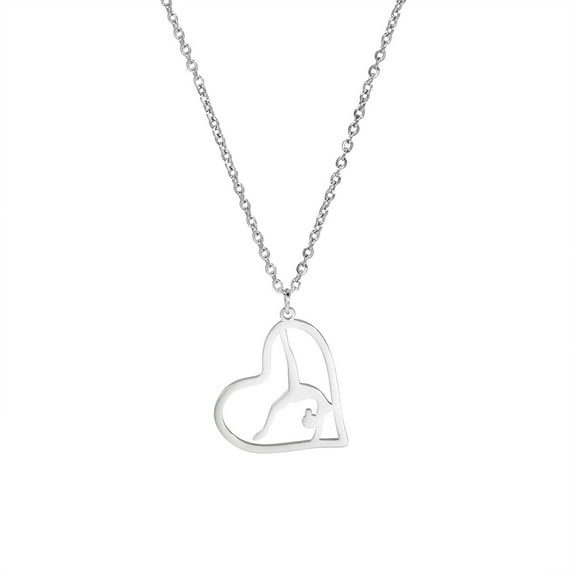EUEAVAN Heart Yoga Pendant Necklace Stainless Steel Jewelry Silver
