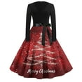 thumbnail image 2 of Christmas Dresses for Women Women's Casual Fashion Print Long Sleeve Dress Cutout Party Casual V Neck Dress with Merry Christmas for Christmas Celebration,Vermilion,S, 2 of 4