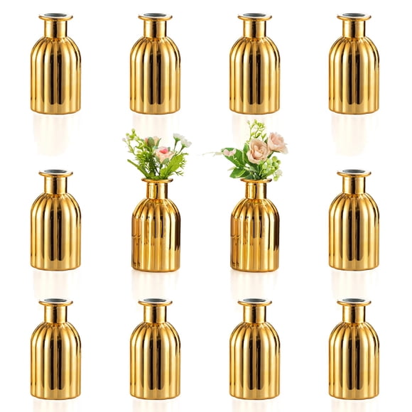 Juego de jarrones pequeños de cristal dorado Bud Vases NUPTIO, 12 unidades, para flores