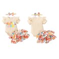 thumbnail image 2 of Gupgi Baby Girl 2 Piece Summer Set, Round Neck Short Sleeve Ribbed Romper Ruffles Floral Shorts Bow Headband Infant Outfits, 2 of 9