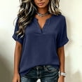 thumbnail image 4 of Women's V-Neck Top Baeitkot Women's Solid Color Casual V-Neck Short Sleeve Top Navy S, 4 of 7