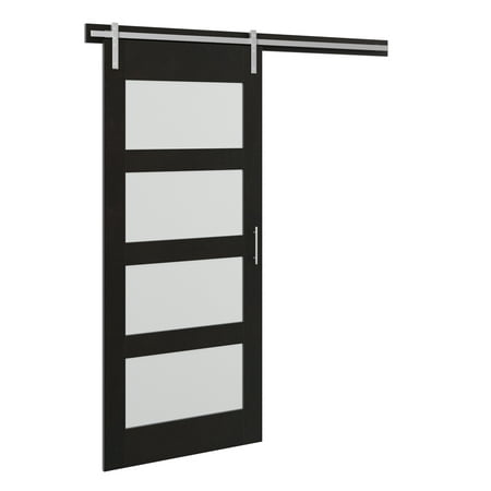 Twin Star Home 36  Contemporary Sliding Barn Door with Frosted Glass Panels  Including Track and All Hardware