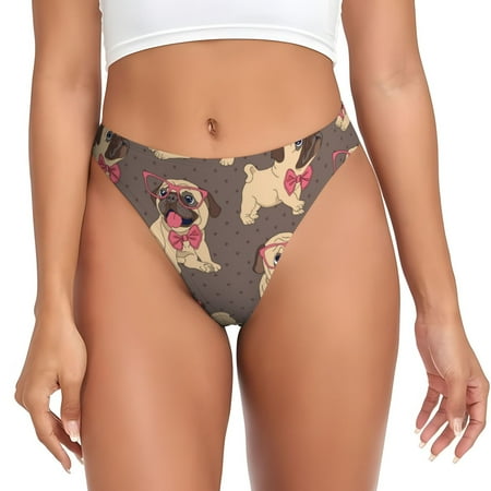 Qokaie Cut Pug Printed Women s Cotton Thong Underwear  Sexy Breathable Panties G-string-3X-Large