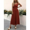 thumbnail image 3 of Women'S Summer Maxi Dress Sleeveless Square Neck Casual Beach Sundress with Pockets, Flowy Patchwork Knit Red L, 3 of 6