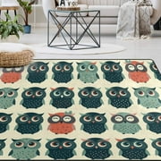 Wellsay Owl Animal Non Slip Area Rug for Living Dinning Room Bedroom Kitchen, 4' x 5'(48 x 63 Inches / 120 x 160 cm), Cute Owl Animal Nursery Rug Floor Carpet Yoga Mat