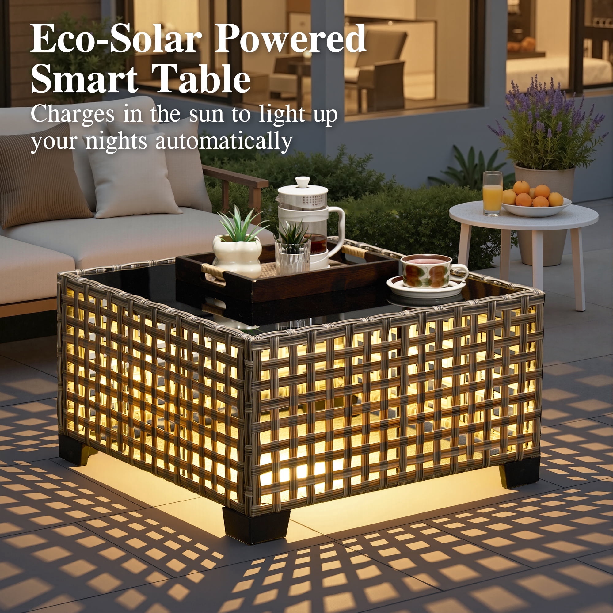 Ovios 11 Pieces Patio Furniture Set All-Weather Wicker Outdoor Sectional with 54" Fire Pit, Swivel Chairs & Solar Table