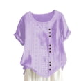 thumbnail image 1 of Birdeem Blouses pour Femmes Mode Féminine Couleur Unie Confortable Ample Manches Courtes Blouse Boutonnée Col Rond Décontracté, 1 of 12