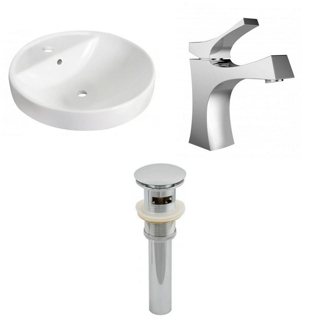 18.25-in. W Drop In White Bathroom Vessel Sink Set For 1 Hole Center Faucet AI-26161
