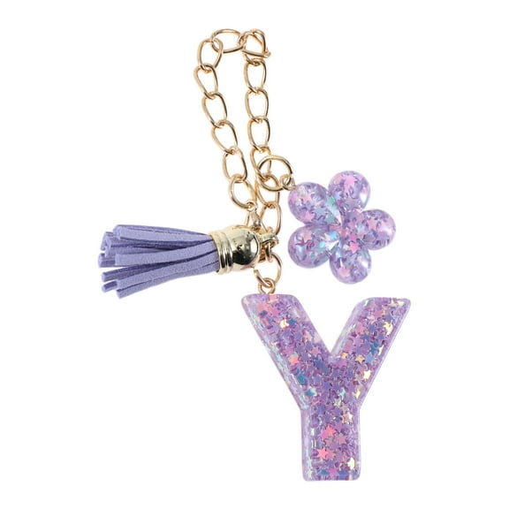 Unique Bargains 1 Pc Star Sequin Letter Y Flower Tassel Pendant Water Cup Pendant Purple Metal Resin