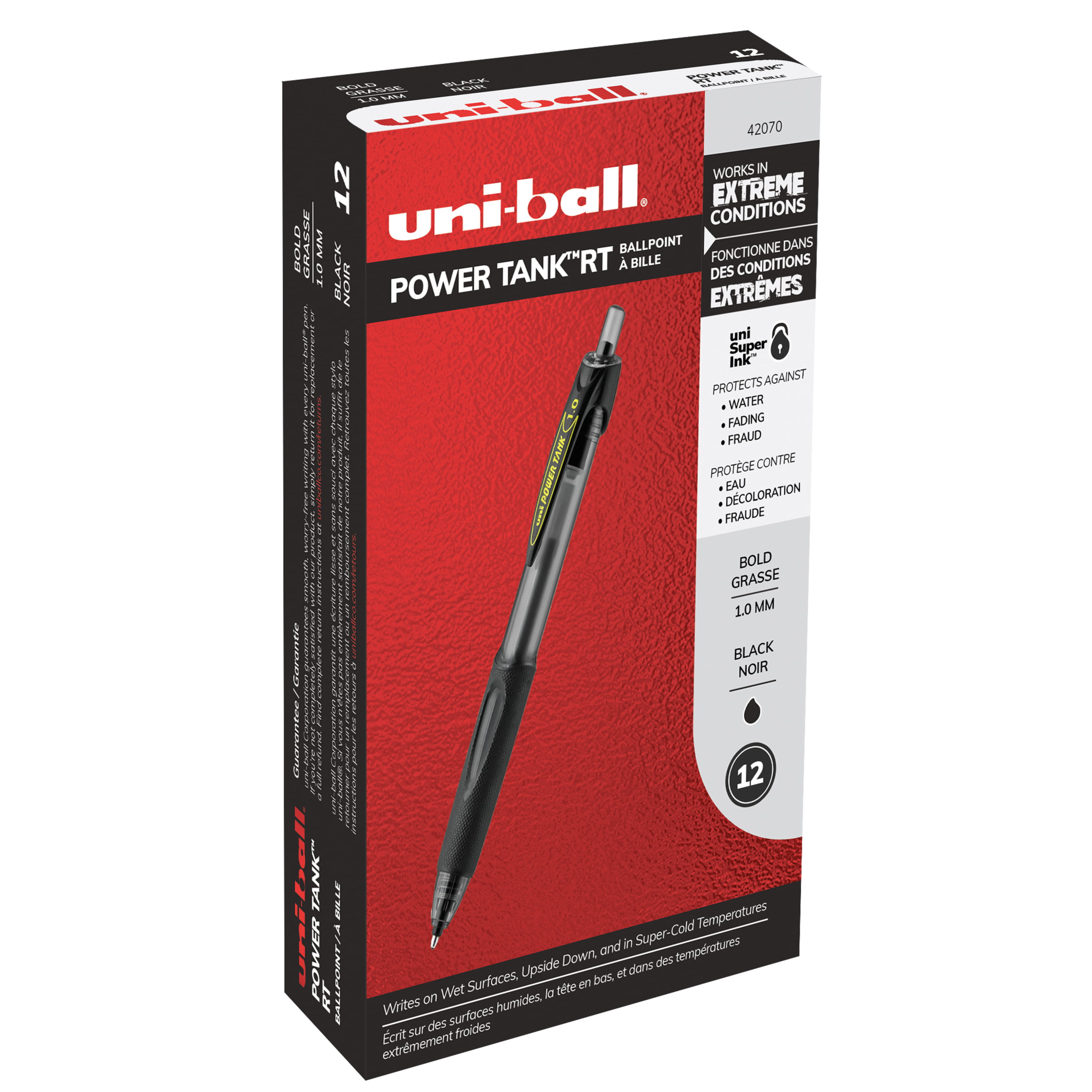 5 x Uni-Ball Power Tank 1.0mm Medium Retractable Ballpoint Pen Black 