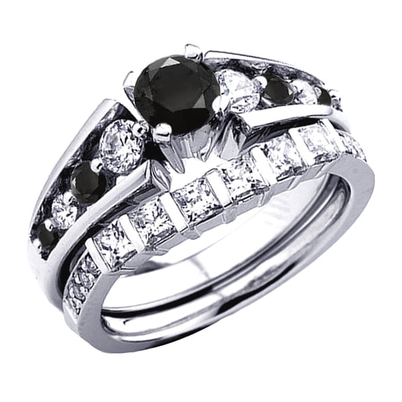 Dazzlingrock Collection 1.75 Carat (ctw) 18K White And Black Diamond Ladies Bridal Engagement Ring Set, White Gold, Size 8.5