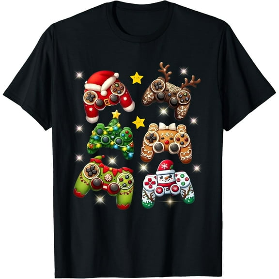Boys Christmas Shirt Santa Gaming Controllers Gamer Xmas T-Shirt