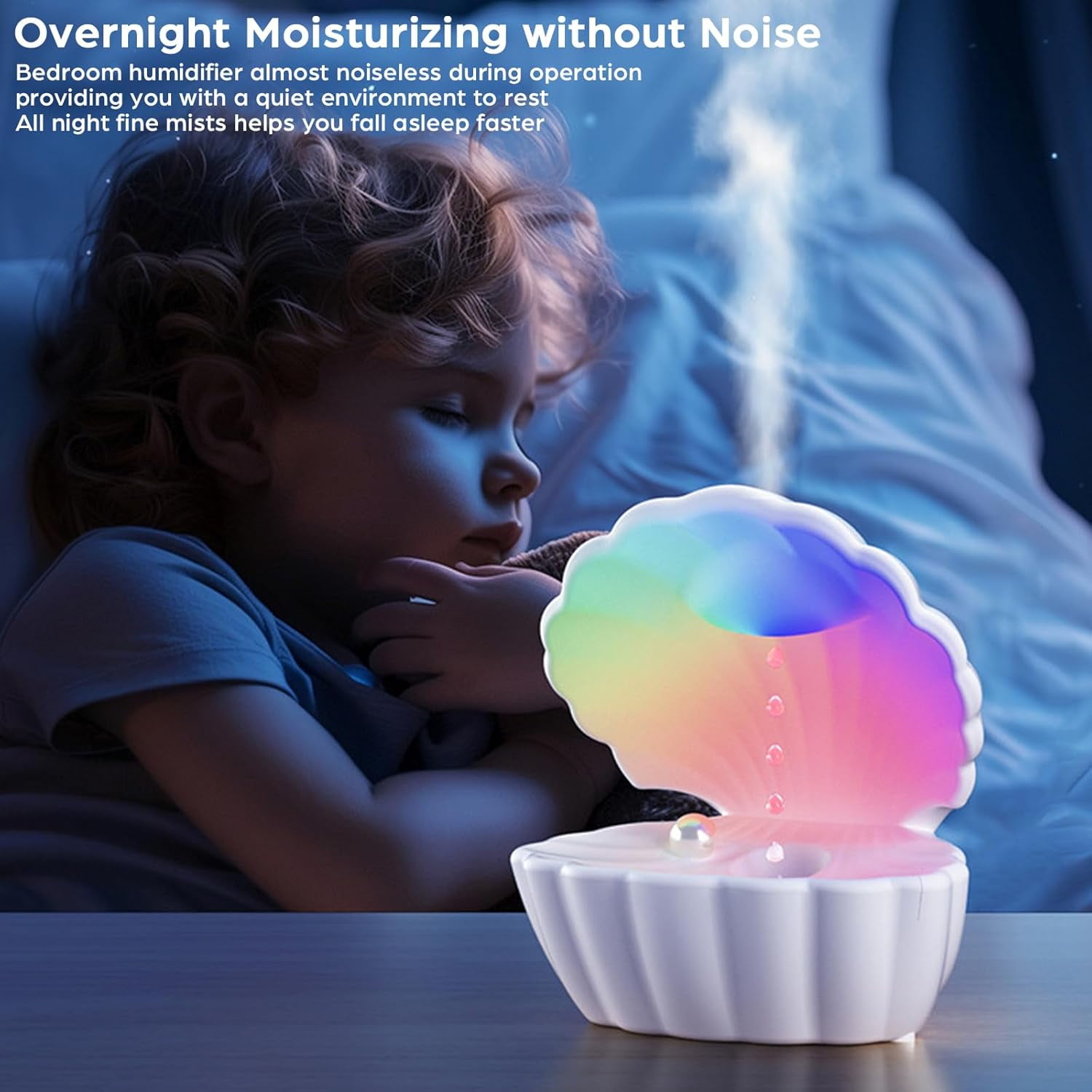 Anti Gravity Humidifier Water Drop Bluetooth Speaker Pearly Shell-Shaped with RGB LED Night Light 550ml Mist Humidifier Bedside Lamp Auto Shut-off Desktop Humidifier for Bedroom Home Office (Pink)