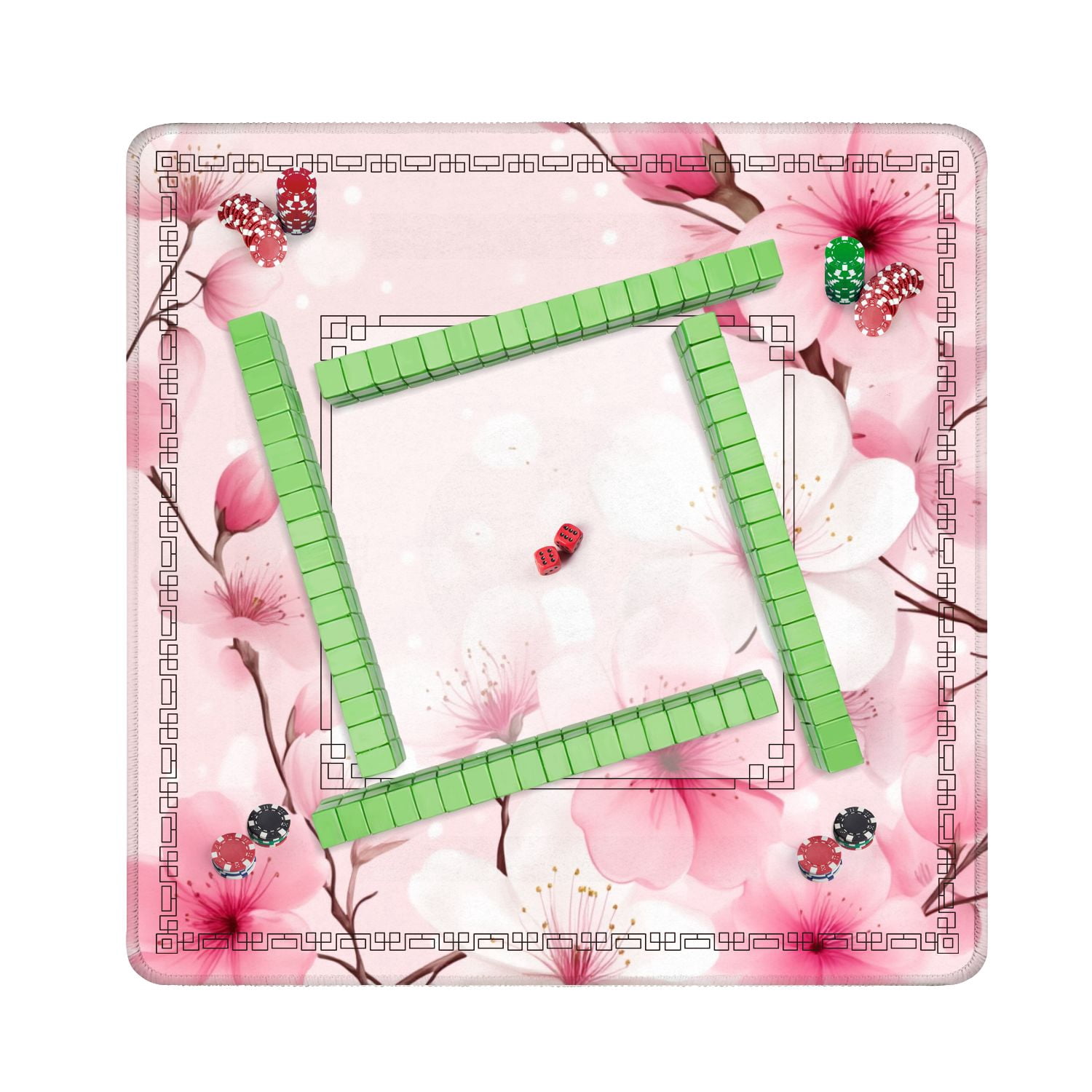 Mahjong Mat 31.5" x 31.5" Pink White Cherry Blossom Soft Non-Slip Noise Reduction American Mahjong Tiles Table Cover for Dominoes Poker Card Board Games Gift