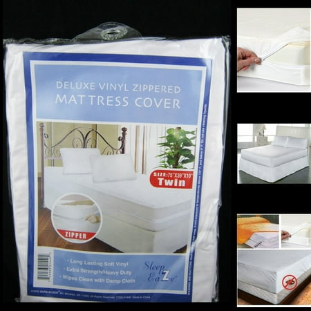 Twin Size Mattress Cover Vinyl Waterproof Zippered Blocks Allergy Bugs Dust