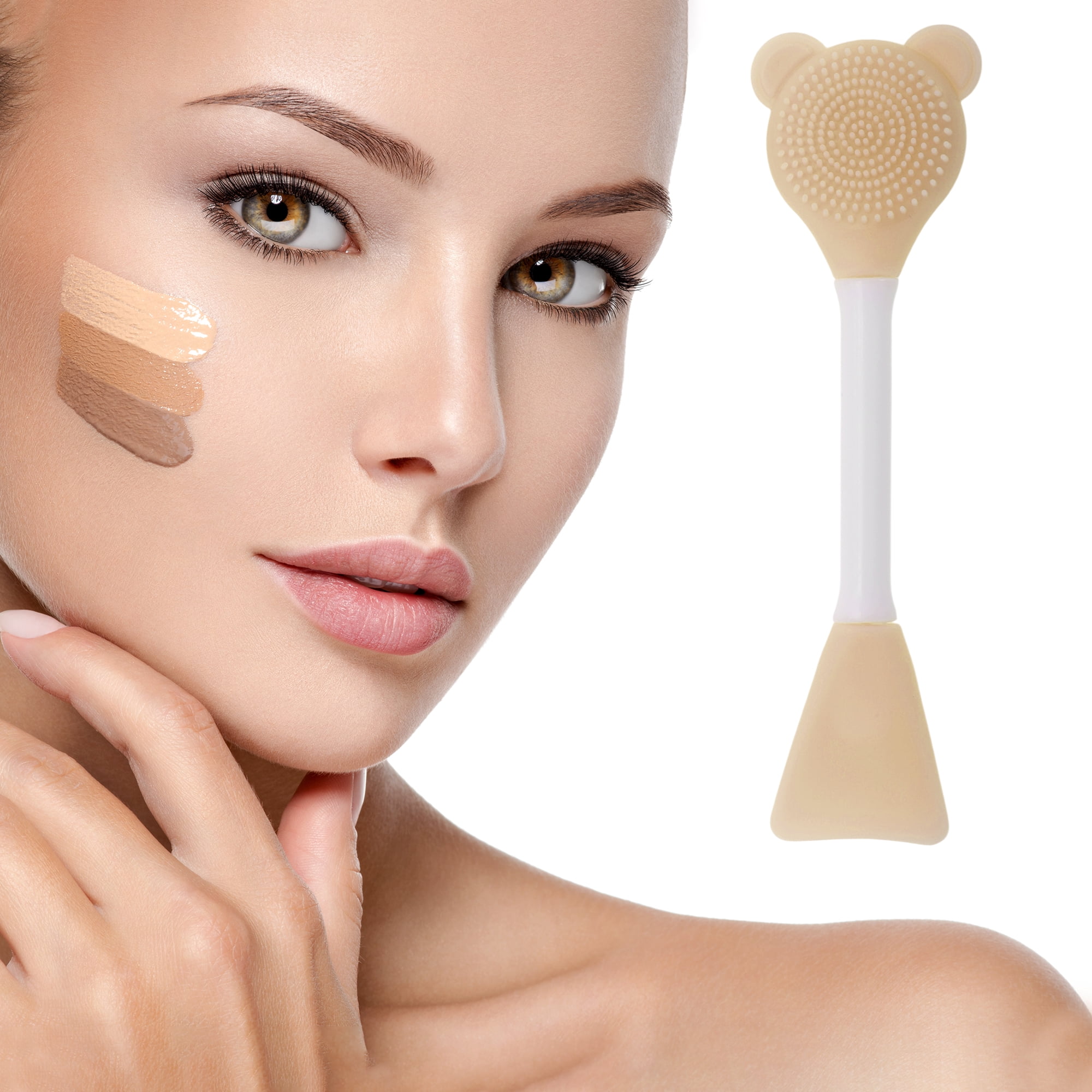 Unique Bargains Smooth Fan-shaped Facial Mask Brush 2 Pcs Light Brown