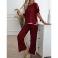 thumbnail image 3 of SWSMCLT Women's Baggy 2 Piece Outfit Autumn Crew Neck Date Breathable Comfy Matching Set Billowy Matching Outfit Burgundy Small, 3 of 5