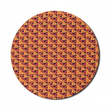 Geometric Mouse Pad for Computers, Triangles and Rhombuses with Warm Colors Retro Inspirations Abstract Illustration, Round Non-Slip Thick Rubber Modern Mousepad, 8" Round, Multicolor, by Ambesonne