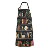 Black Halloween Skull Book Apron-Garden Aprons for Women with Pockets-Cotton Linen Waterproof Kitchen Cooking Gardening Aprons Adjustable for Kitchen,Cooking,BBQ and Salon 32"x27"