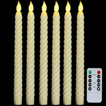HIDAWN 6Pack Twisted Flameless Taper Candles with Remote Timer,10.04'' Dripless LED Electric Candlesticks,Battery Operated 3D Flame Wick Flickering Fake Window Candles-Ivory