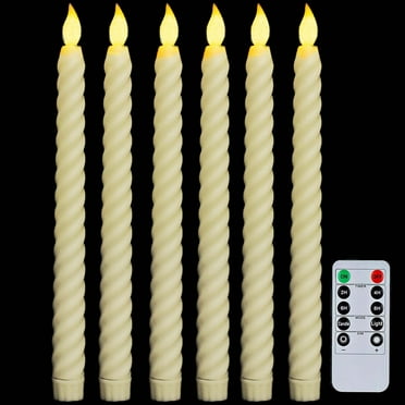 HIDAWN 6Pack Twisted Flameless Taper Candles with Remote Timer,10.04'' Dripless LED Electric Candlesticks,Battery Operated 3D Flame Wick Flickering Fake Window Candles-Ivory