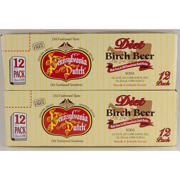 PA Dutch Diet Birch Beer, Protected With High-Density Foam, Favorite Amish Drink, 12 Oz. Cans Case of 24 Cans