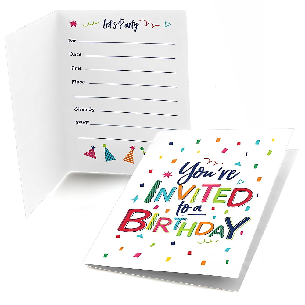 Cheerful Happy Birthday - Fill in Colorful Birthday Party Invitations (8 Count) 
