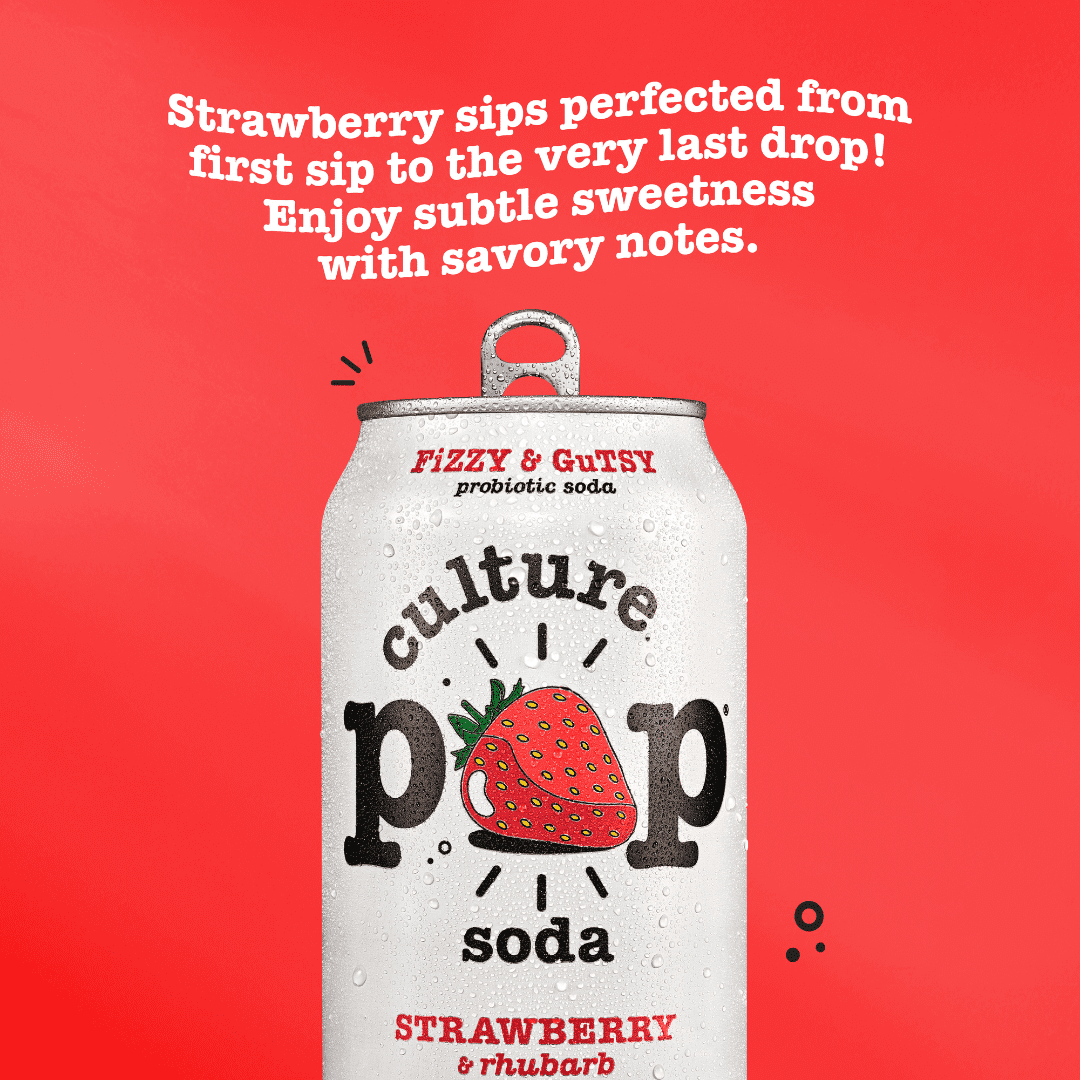(2 pack) Culture Pop Soda Strawberry Rhubarb, Probiotic Soda, 12 fl oz