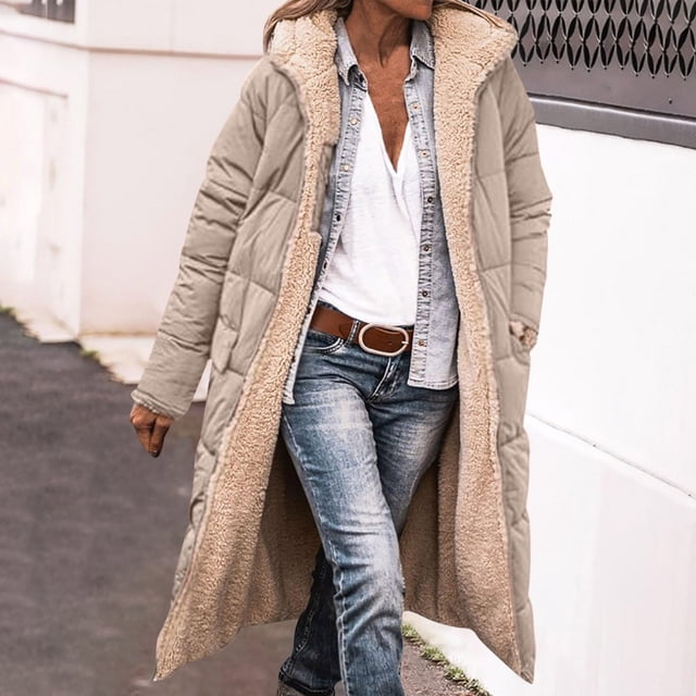 DPTALR Manteau Long en Coton Réversible pour Femmes, d'Hiver, Décontracté, Ample, à Poches Colorées, à Fermeture Éclair