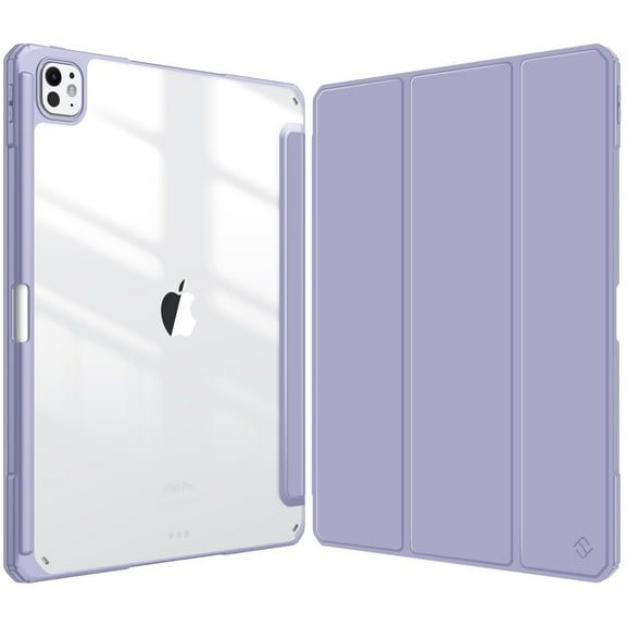 Fintie Hybrid Slim Case for iPad Pro 13-inch (M4) 2024, Shockproof Cover with Clear Back Shell & Pencil Holder, Purple