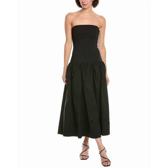 A.L.C. womens  June Linen-Blend Midi Dress, 12, Black