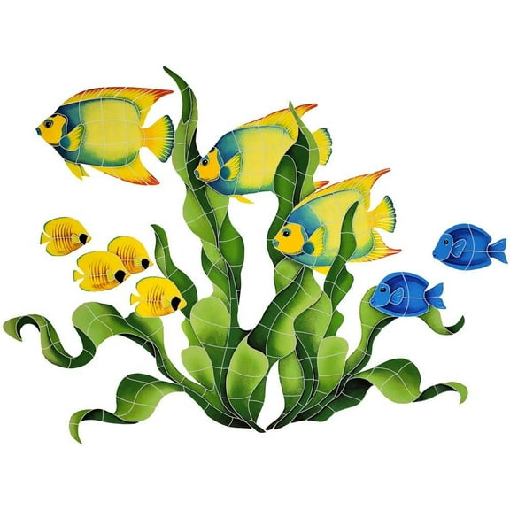 Artistry in Mosaics Fish Group in Seagrass Ceramic Swimming Pool Mosaic 35" x 48"