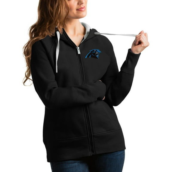 Women's Antigua Black Carolina Panthers Victory Full-Zip Hoodie