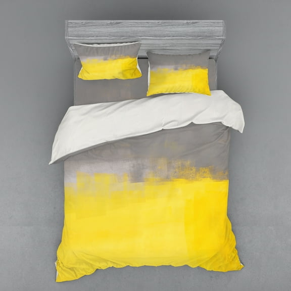 Ambesonne Grunge Bedding Set 4 Pcs, Street Wall Art, Queen, Dimgray Yellow