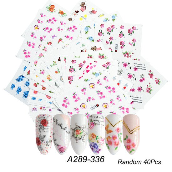 18-50 unids/set diseño mixto nuevo juego de pegatinas para decoración de uñas encaje negro oro plata brillo flor agua calcomanía Slider Wraps decoración manicura Tan Jianjun unisex