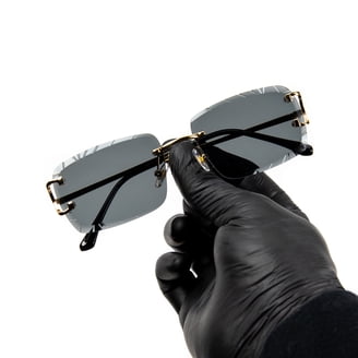 Retro Dark Grey Gold Ombre Oversized Square Rectangle Rimless Sunglasses‎ Fashion Square Rimless Pilot Sunglasses Mens Women Retro  main image 4