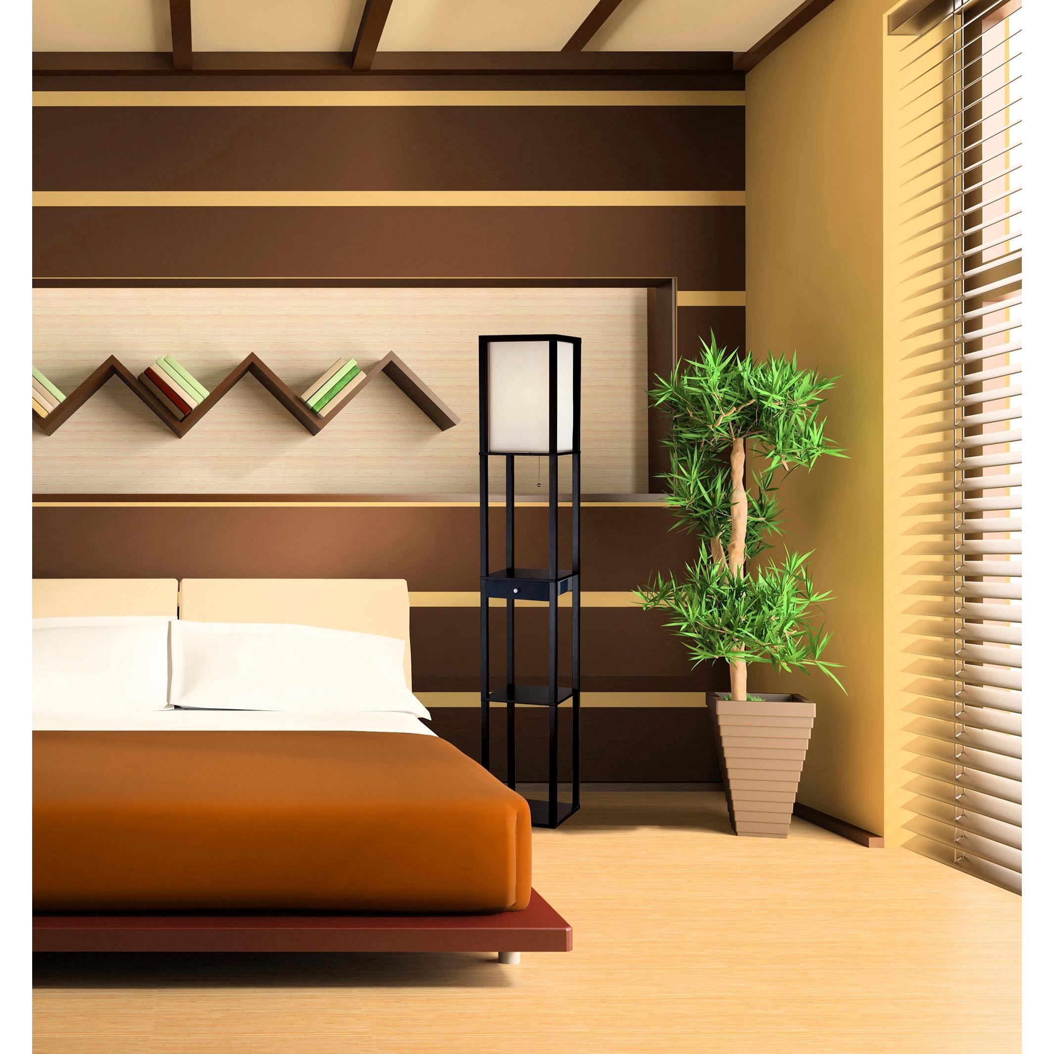 Adesso Shelf Lamp with Drawer, Black