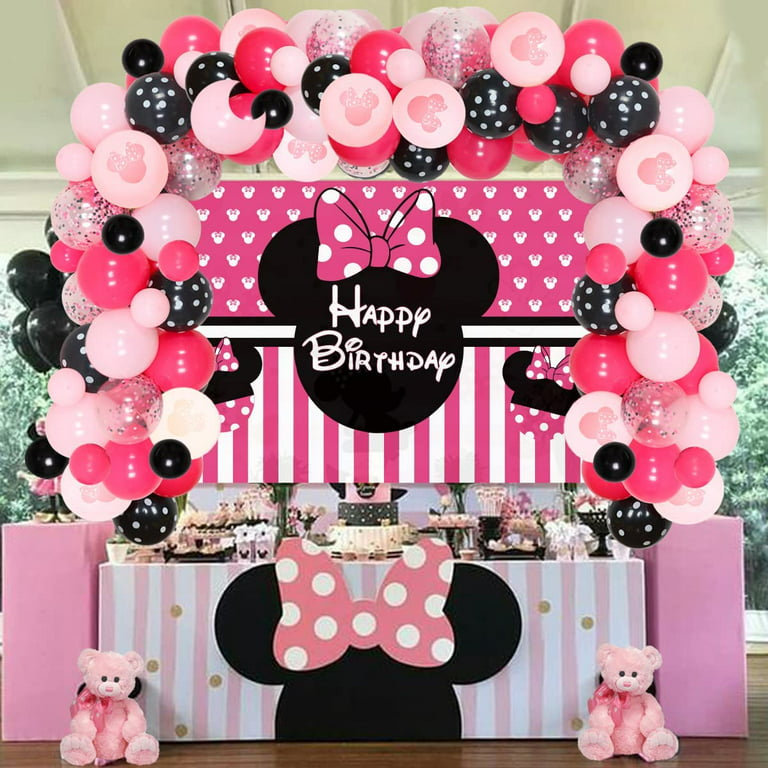 bereiden triatlon Met opzet Minnie Mouse Themed Birthday Party Supplies Rose Red Pink Black Balloon  Garland Arch Kit with Minnie Happy Birthday Backdrop for Girls 1st 2nd 6  Months Bday Party Decorations - Walmart.com