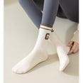 thumbnail image 2 of Women's 4-Pair Pack Ribbed Cotton Crew Socks with Striped Cuffs and G Letter Detail in Neutral Athletic Color Combinations - 4 pcs-D, 2 of 7
